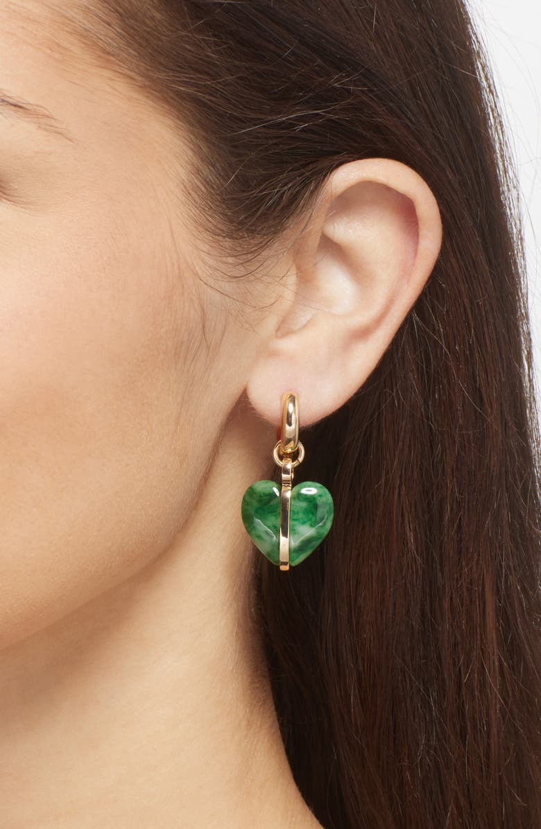 ROXANNE ASSOULIN Heart Charm Drop Earrings, Alternate, color, Gold/ Moss Agate