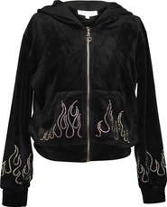 Truly Me Kids' Crystal Flame Velour Zip-Up Hoodie