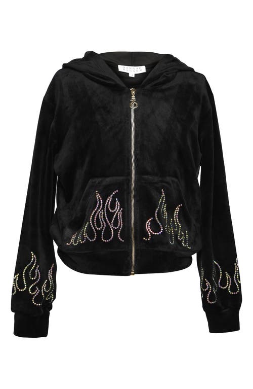 Truly Me Kids' Crystal Flame Velour Zip-up Hoodie In Black