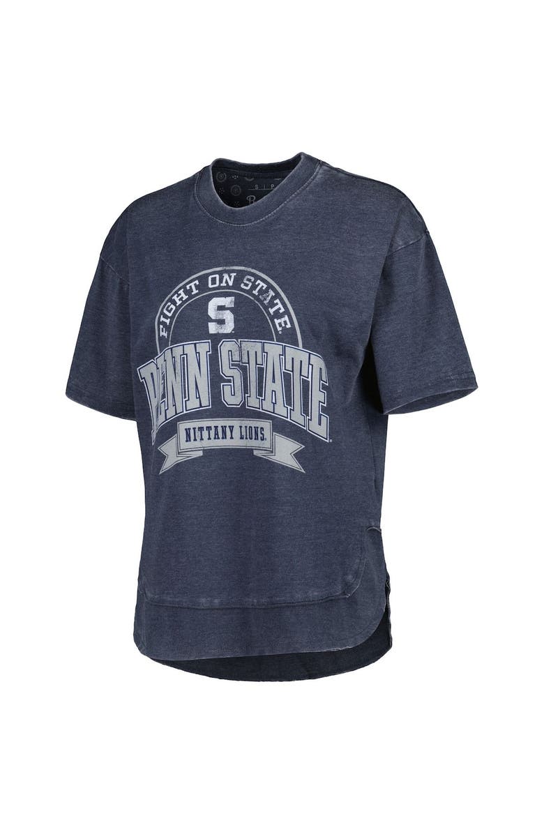 PRESSBOX Women's Pressbox Heather Navy Penn State Nittany Lions Vintage Wash Poncho Captain T-Shirt, Alternate, color, 