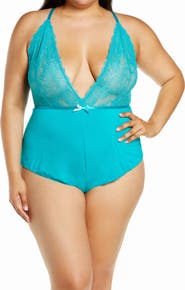Oh La La Cheri Plunge Neck Lace & Floral Print Teddy