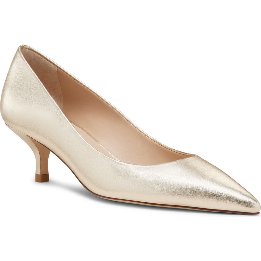 Stuart Weitzman Stuart Metallic Leather Kitten-heel Pumps In Light Gold.