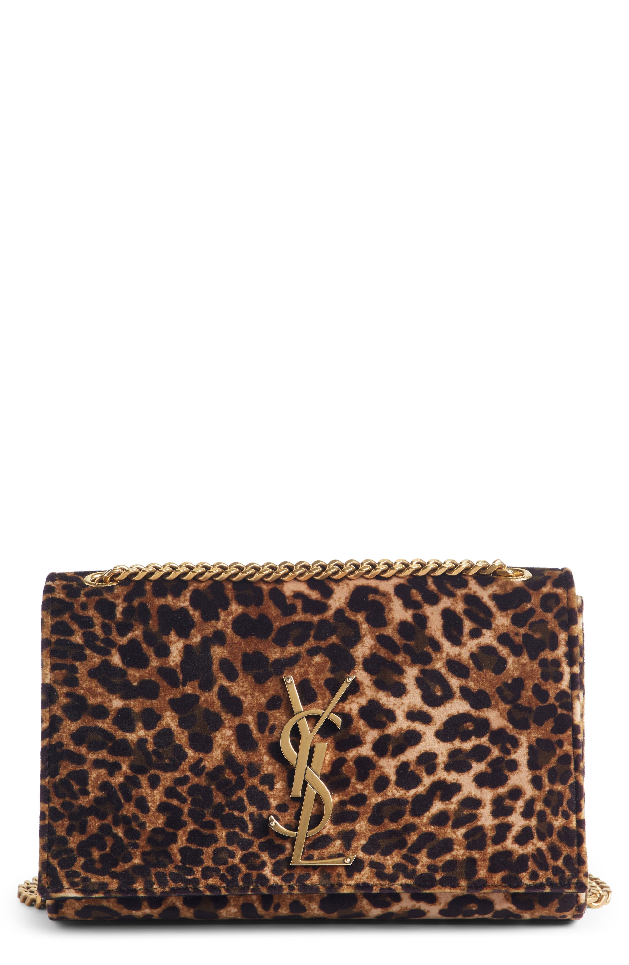 Saint Laurent Small Kate Leopard Print Velour Chain Crossbody Bag, Main, color, 