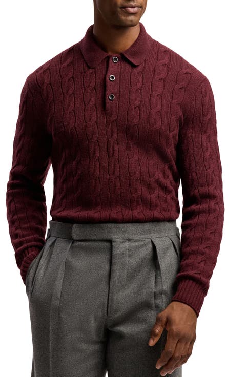 Cable Knit Cashmere Polo Sweater