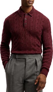 Ralph Lauren Purple Label Cable Knit Cashmere Polo Sweater