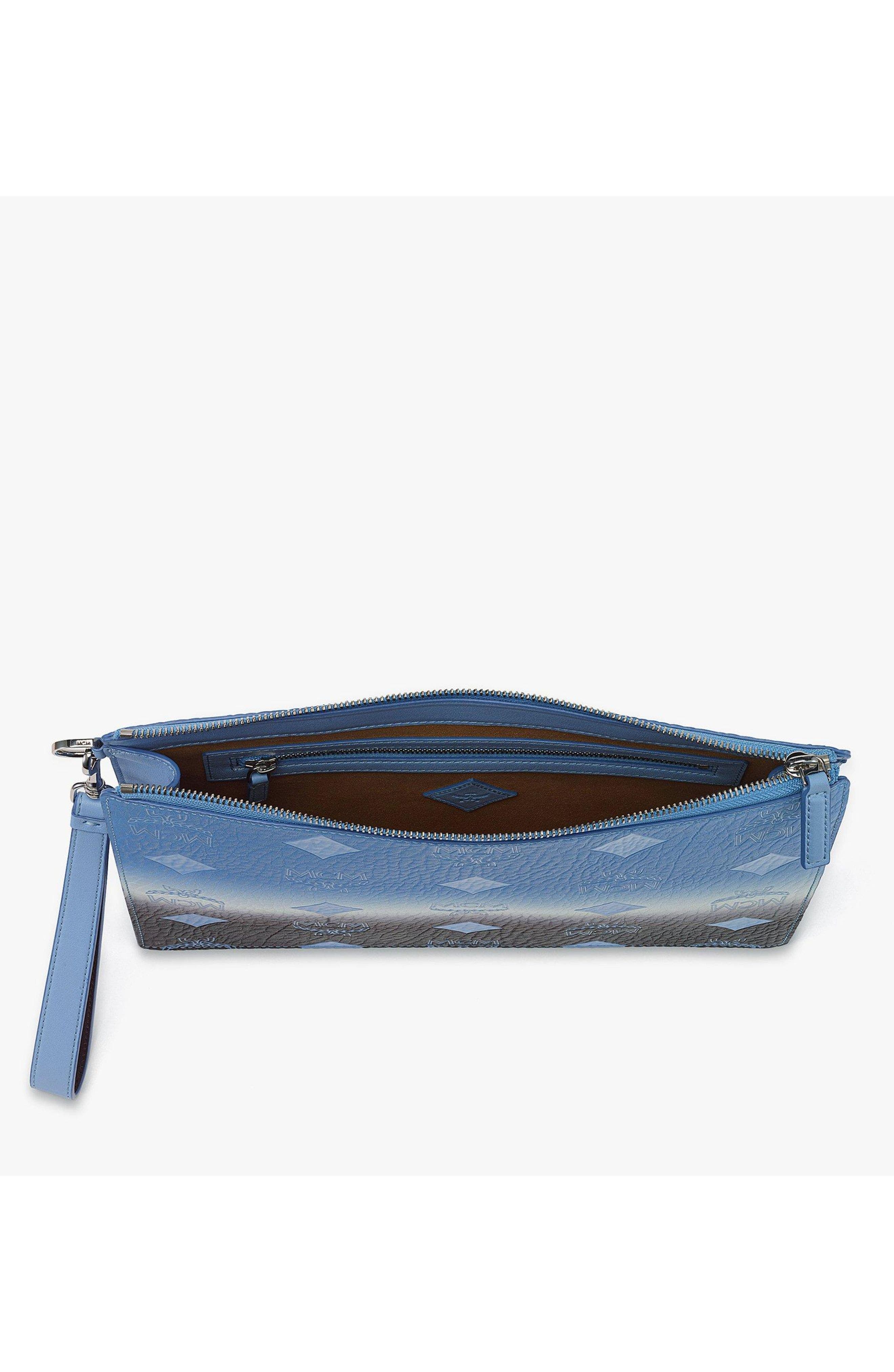 MCM Small Aren Wristlet Pouch in Gradation Visetos, Alternate, color, Della Robbia Blue