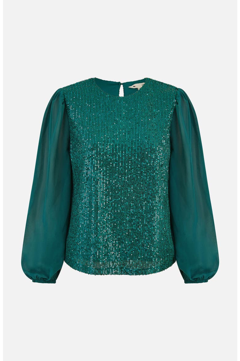 Sheer Sleeve Sequin Top, Alternate, color, Green