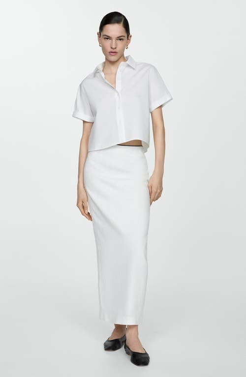 Shop Mango Crop Cotton Poplin Button-up Shirt In Off White