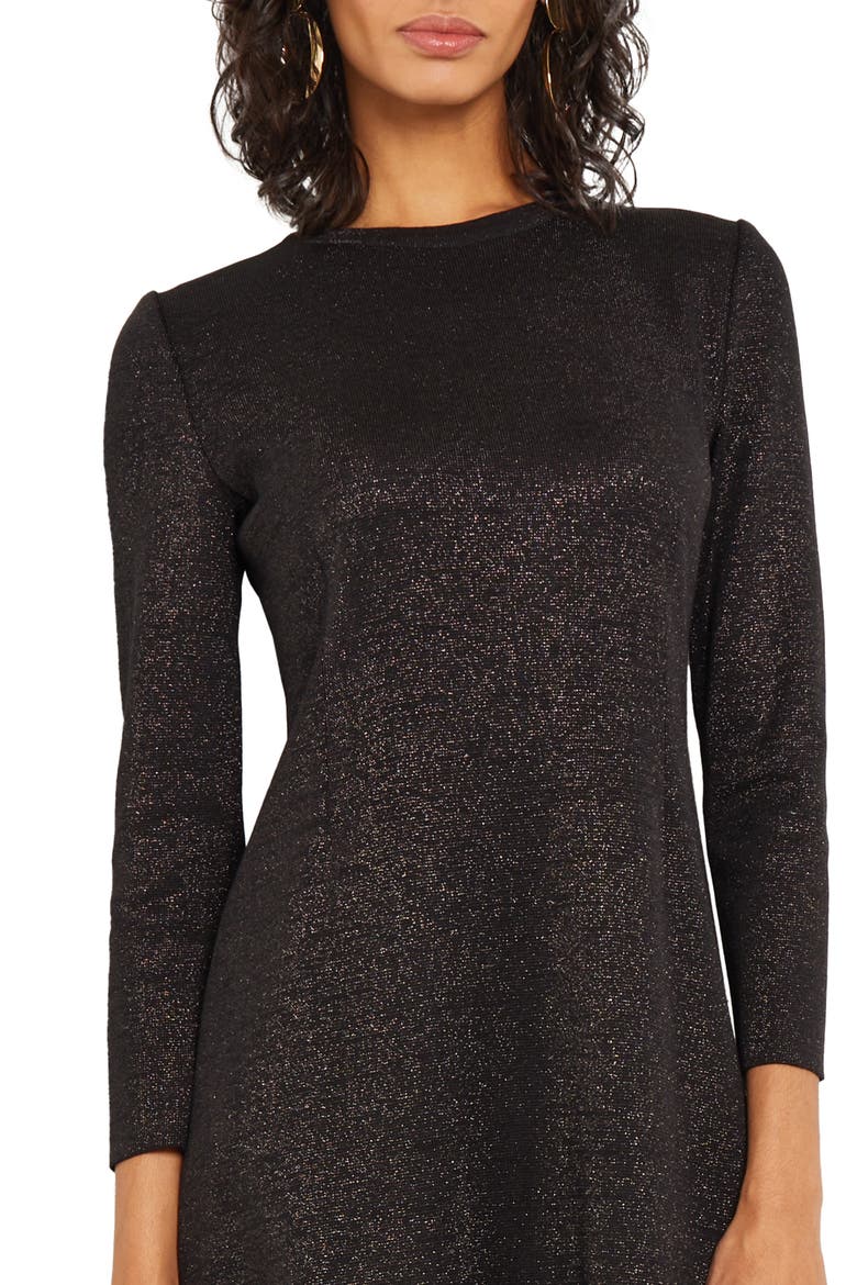 Shimmer Long Sleeve Knit Dress, Alternate, color, BLACK