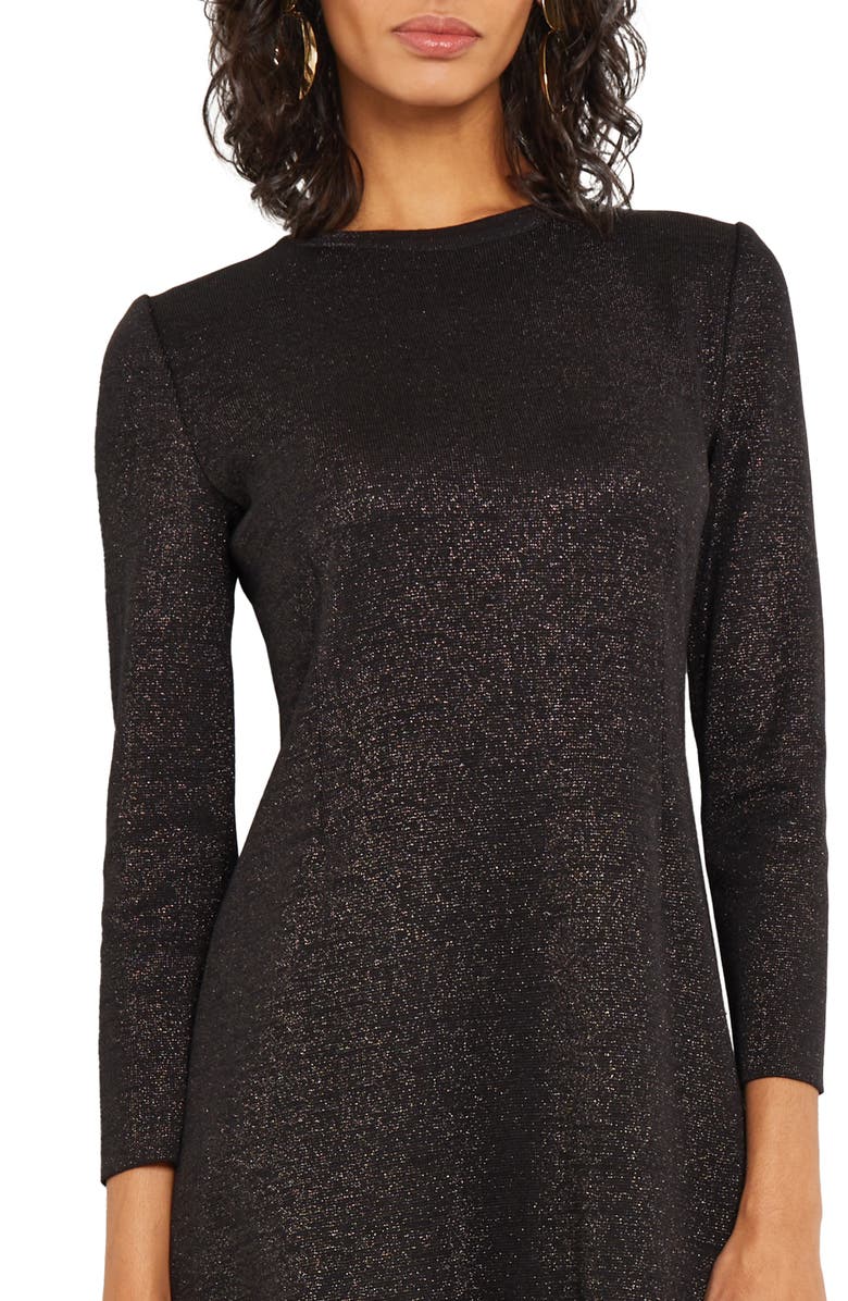 Misook Shimmer Long Sleeve Knit Dress, Alternate, color, Black