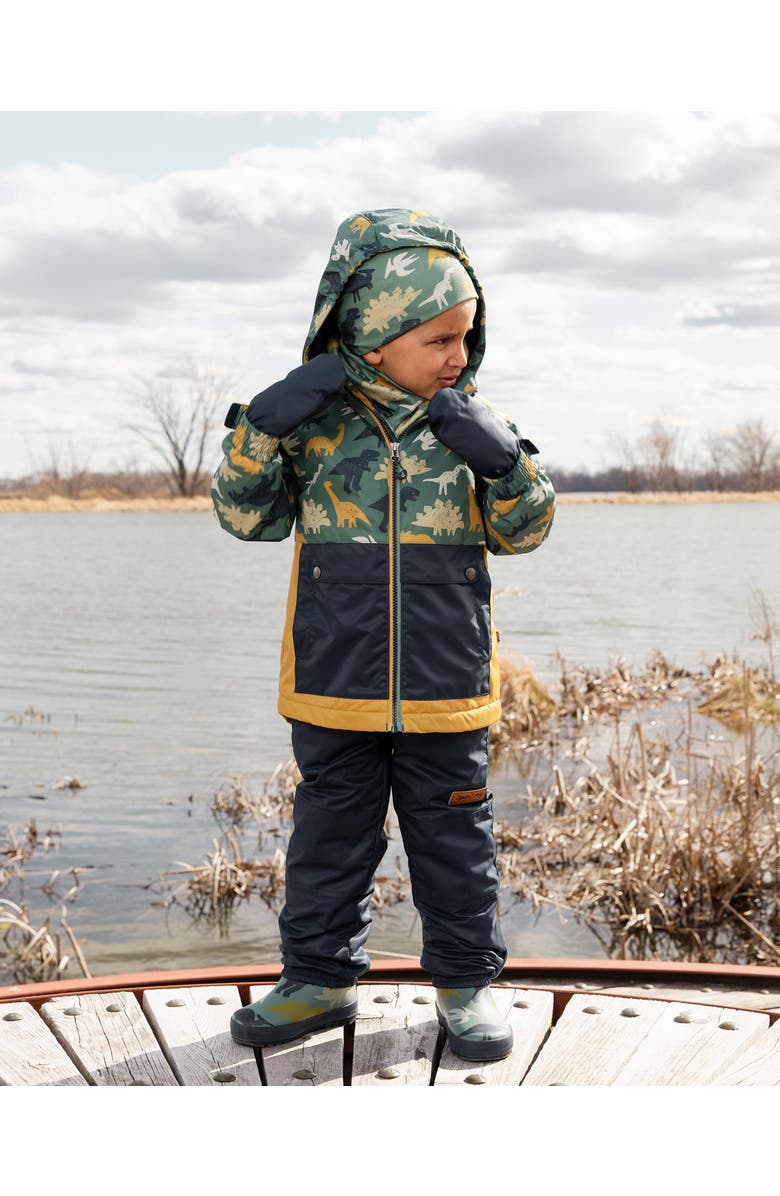 Deux par Deux Two-Piece Mid-Season Dinosaur Outerwear Set, Alternate, color, Green Dinosaur Print