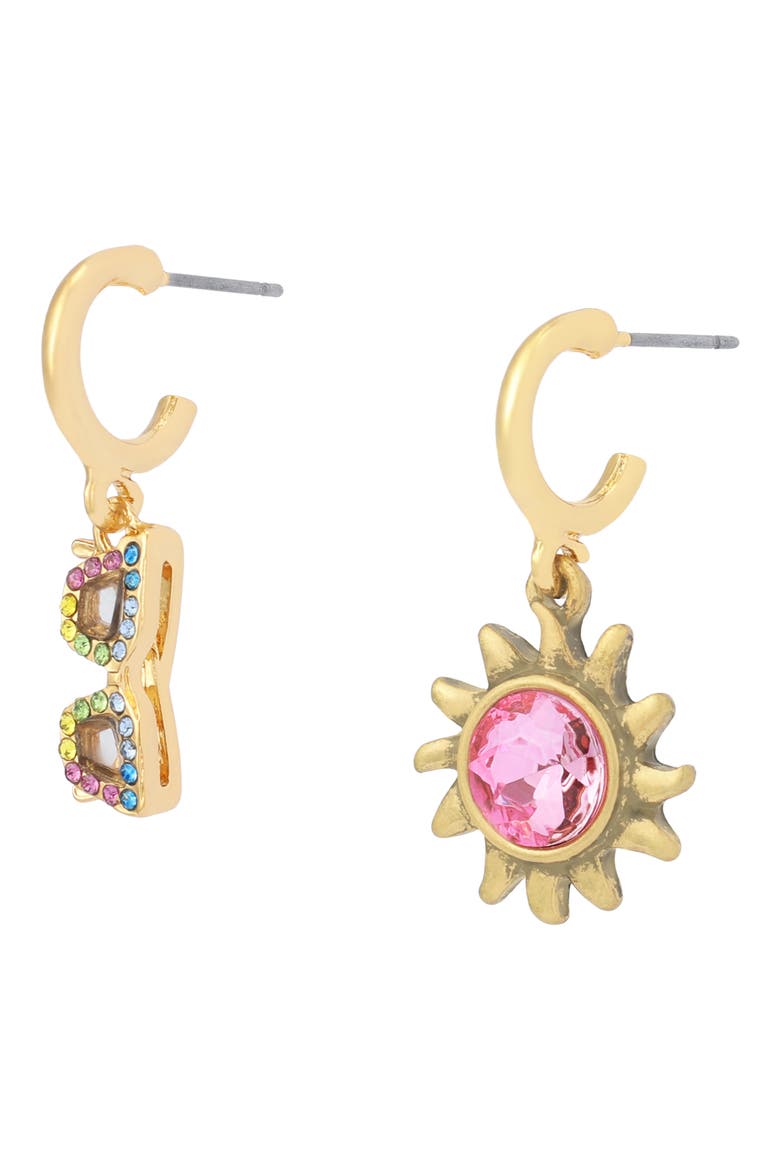 Crystal Sun & Sunglasses Mismatch Huggie Hoop Drop Earrings, Alternate, color, GOLD/ MULTI