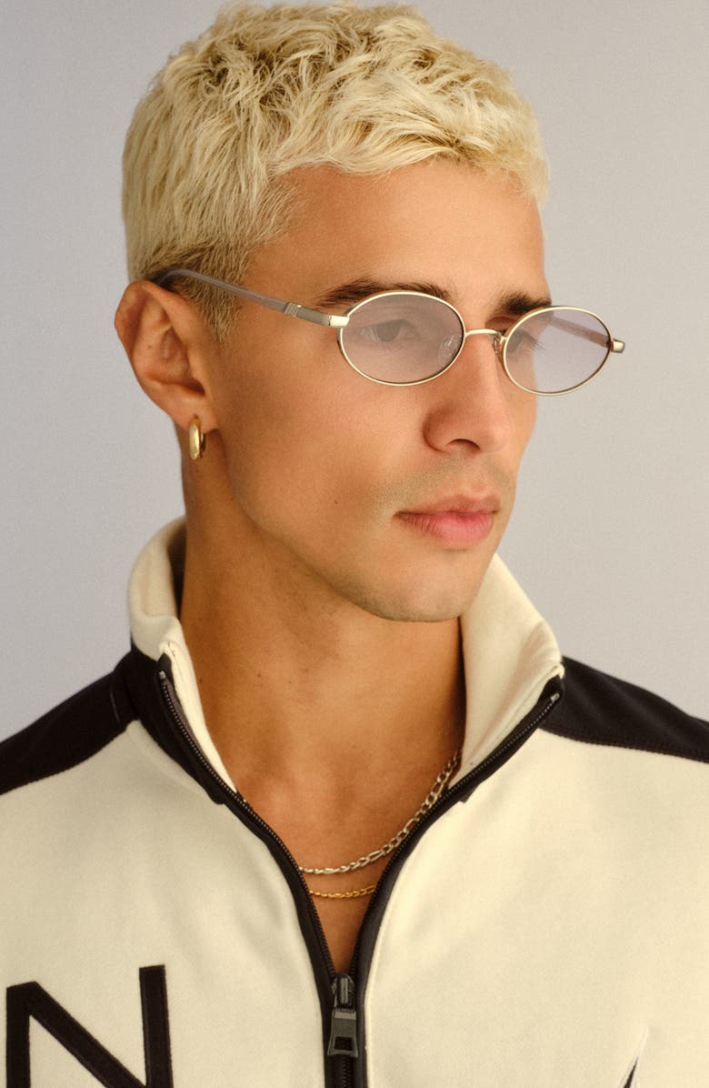 Le Specs 55mm Icicle Oval Sunglasses, Alternate, color, Silver / Smoke Mono