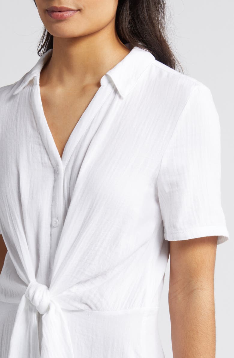 Caslon<sup>®</sup> Vacation Tie Front Gauze Shirtdress, Alternate, color,