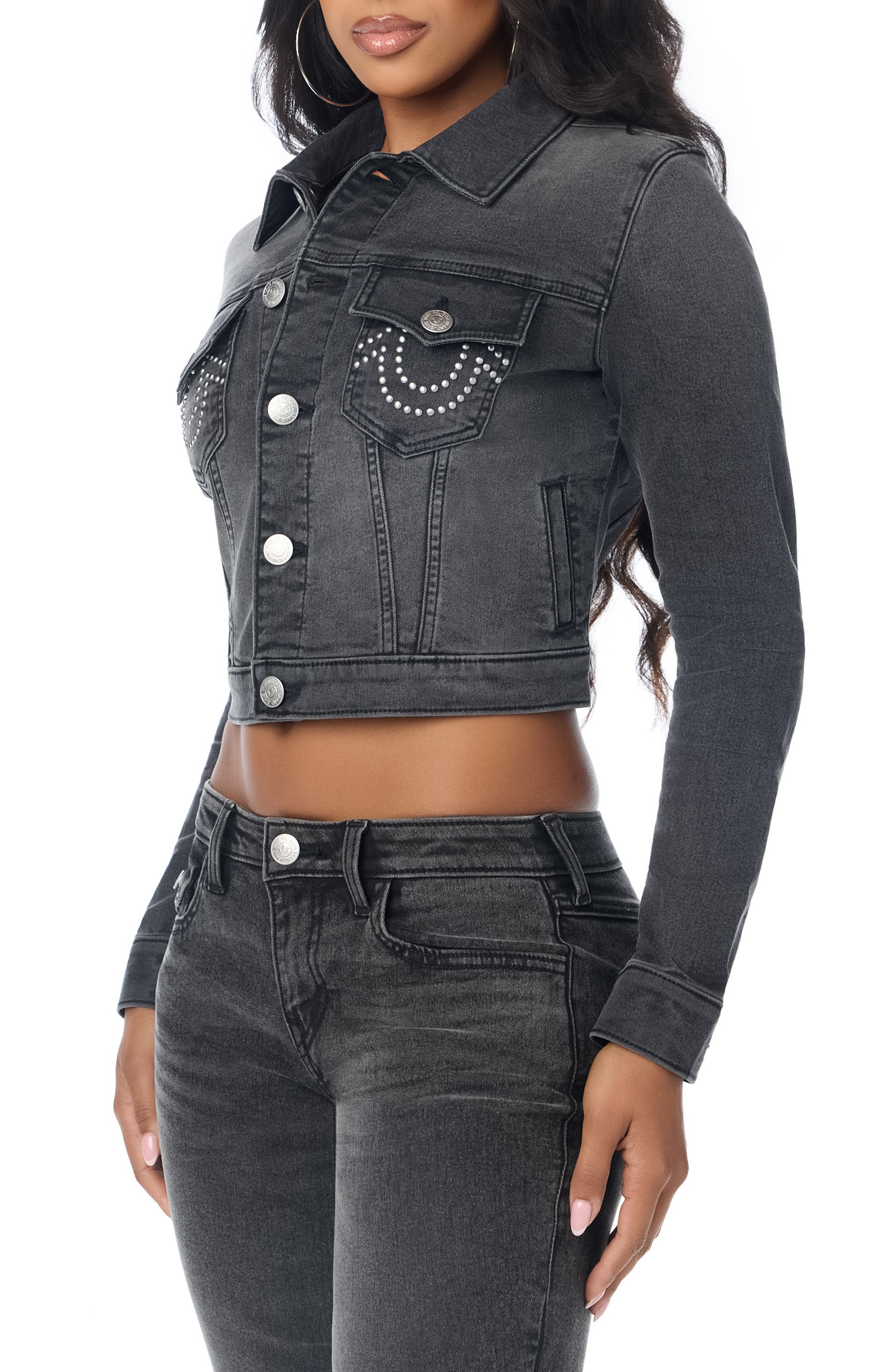 True Religion Jesse Studded Cropped Denim Jacket (Women) | Nordstromrack
