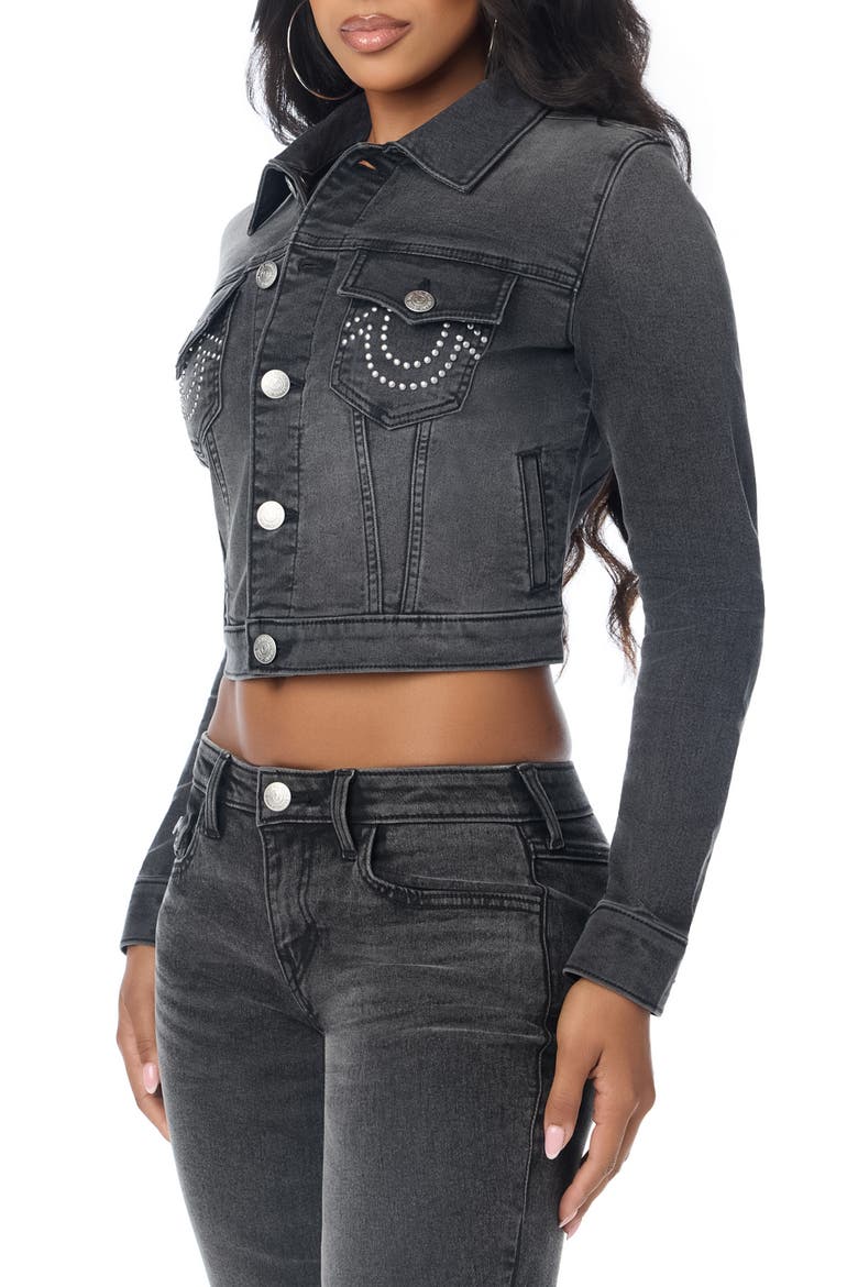 Jesse Studded Cropped Denim Jacket, Alternate, color, SADDLE UP WASH