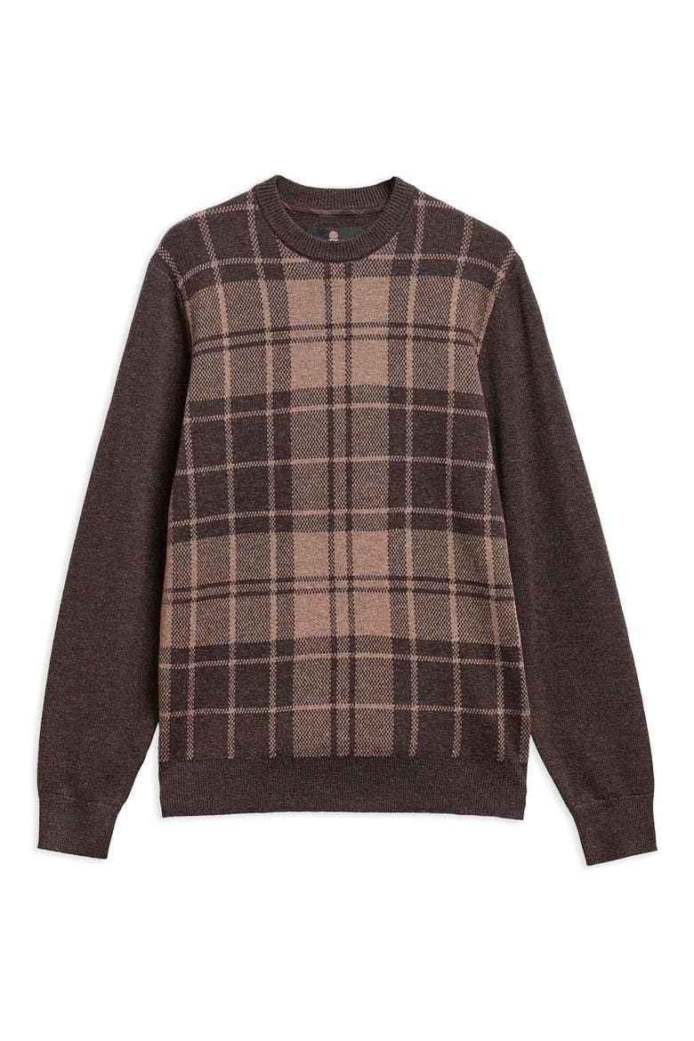 Mineral Tartan Crewneck Sweater, Alternate, color, PEAT