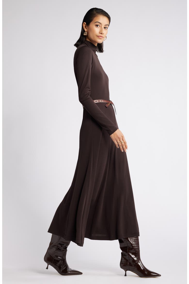Long Sleeve Matte Jersey Dress, Alternate, color, BROWN GANACHE