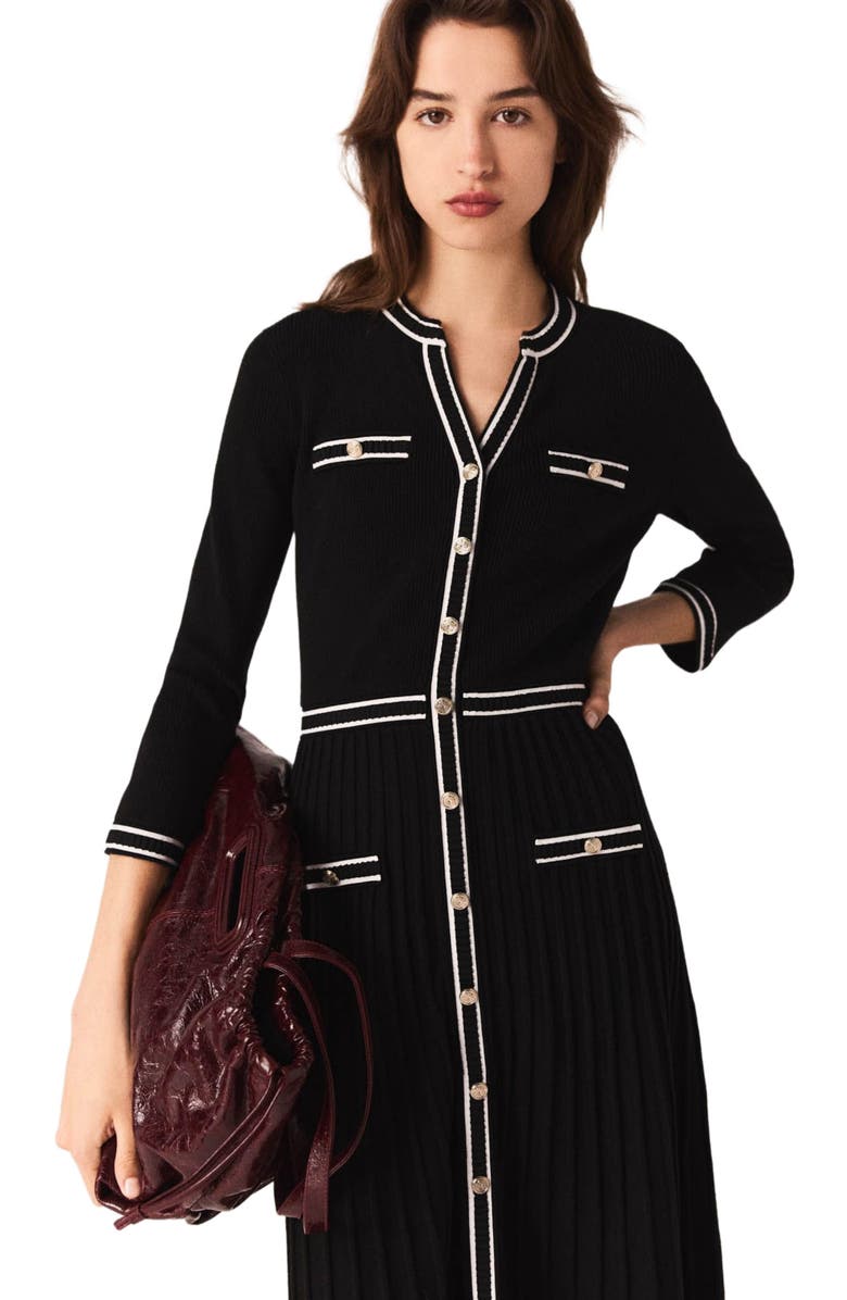 maje Knit midi dress, Alternate, color, Black