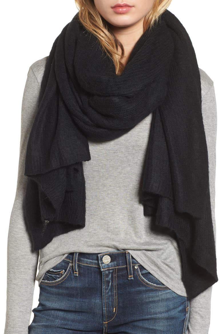 Kennedy Waffle Knit Scarf, Main, color, BLACK