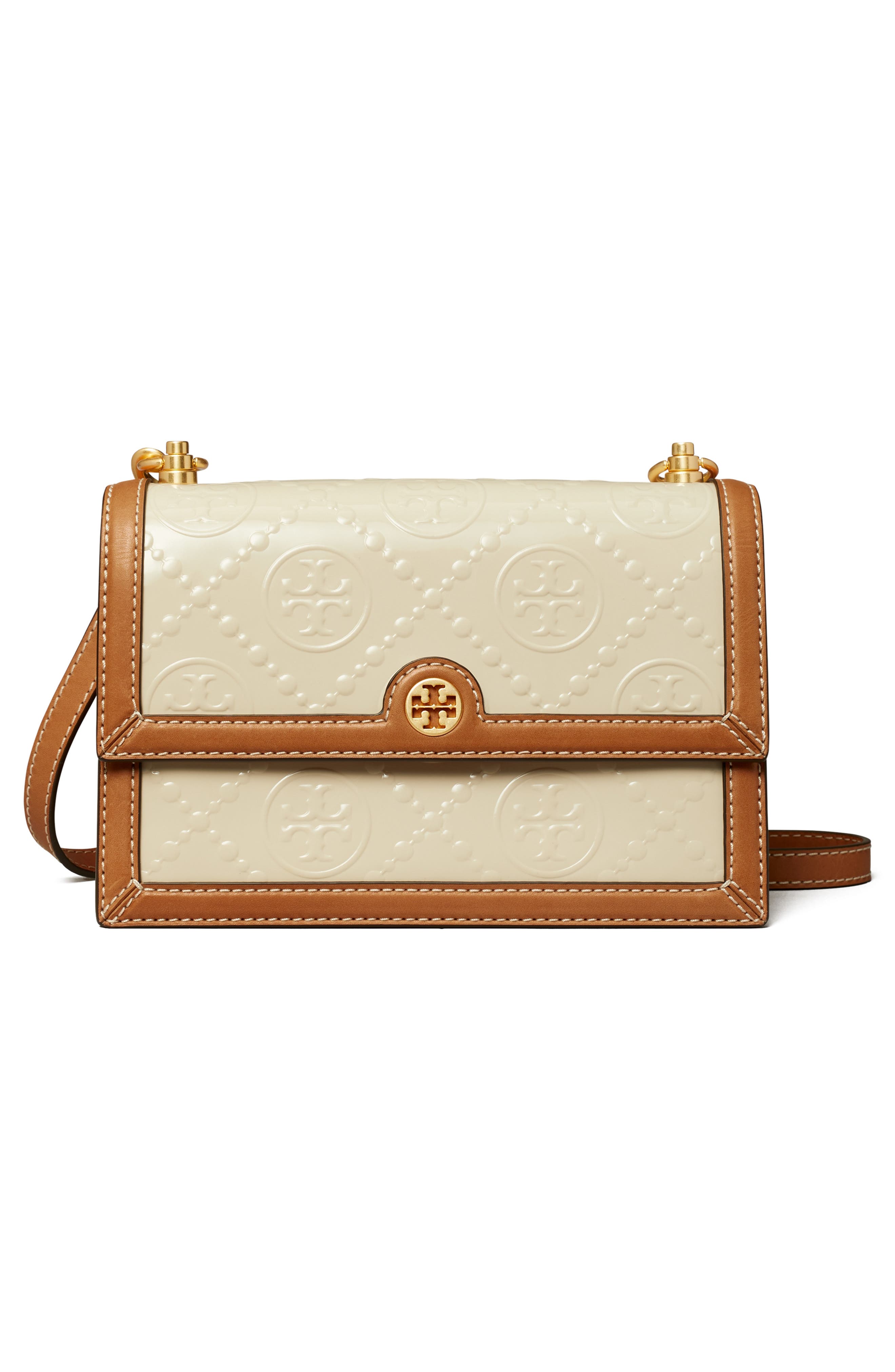 Tory Burch T Monogram Embossed Patent Leather Small Shoulder Bag, Alternate, color, 