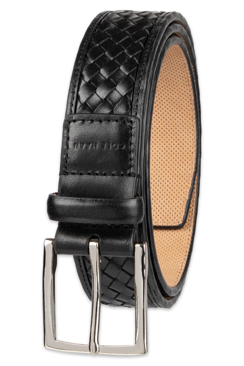 Woven Leather Belt, Alternate, color, BLACK