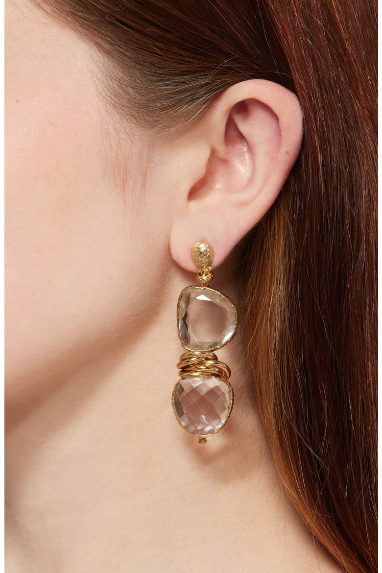 Sirena Drop Earrings, Alternate, color, CLEAR/ GOLD