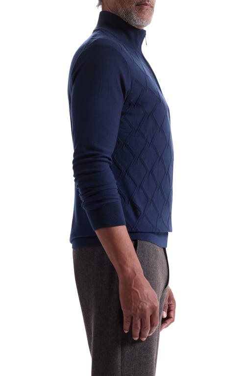 Bugatchi Merino Wool & Silk Diamond Quarter Zip Sweater In Blue