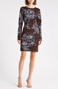Madden Girl Floral Jacquard Long Sleeve Minidress