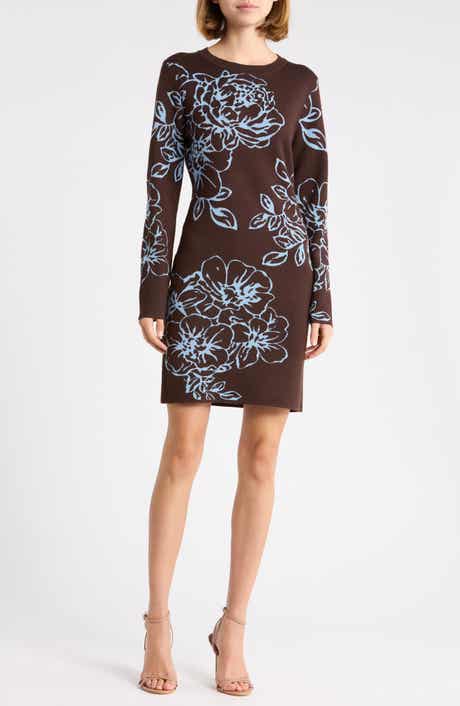 Floral Jacquard Long Sleeve Minidress