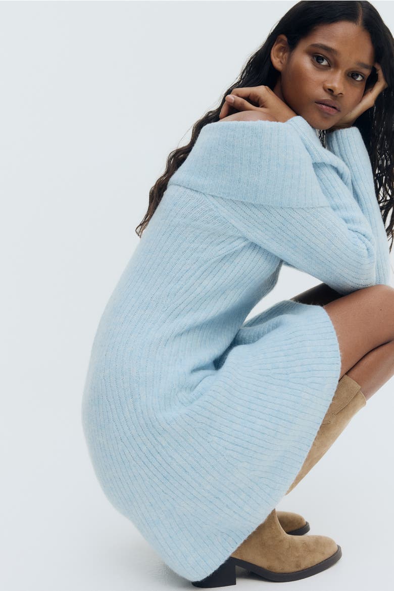 Rib-knit Off-the-shoulder Dress, Alternate, color, Light blue melange