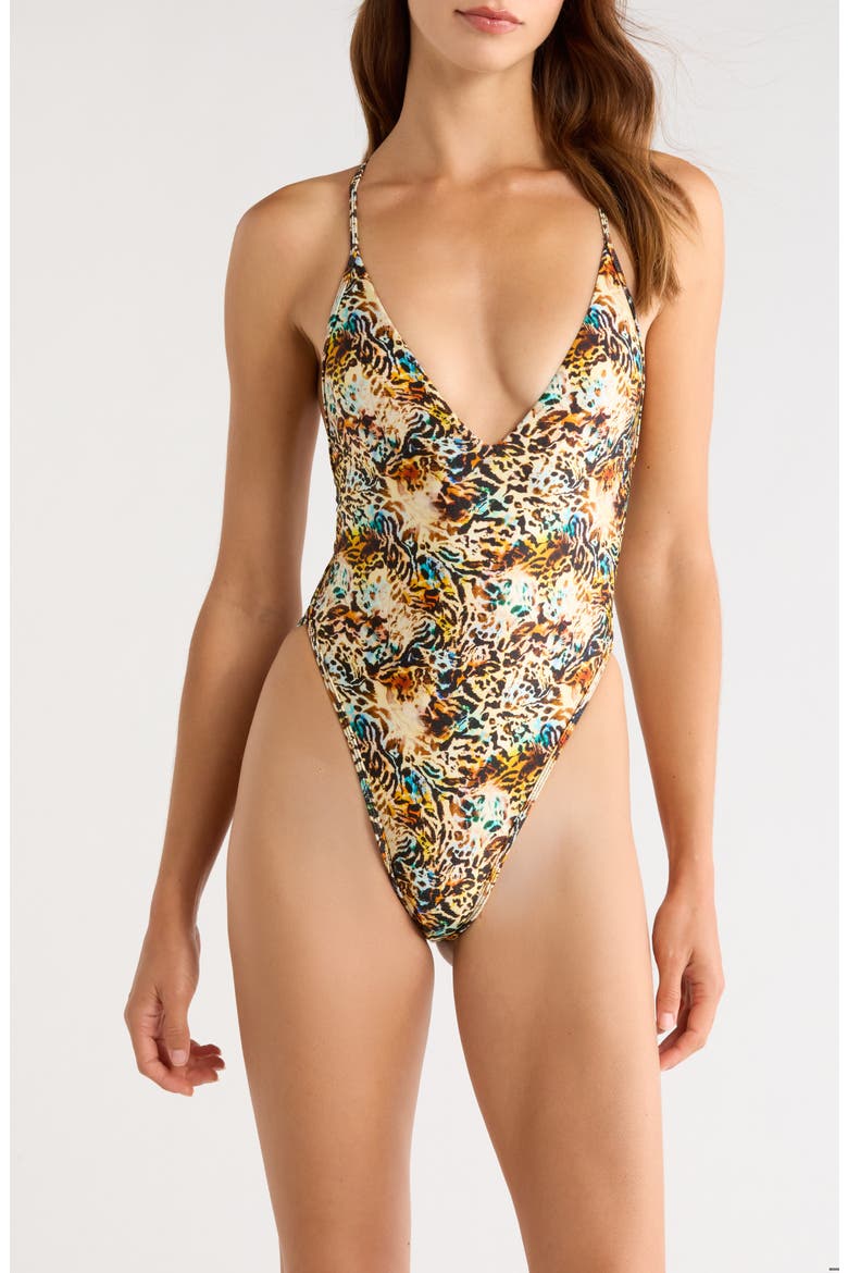 Sundaze Plunge Cross Back One-Piece Swimsuit, Main, color, SUNDAZE