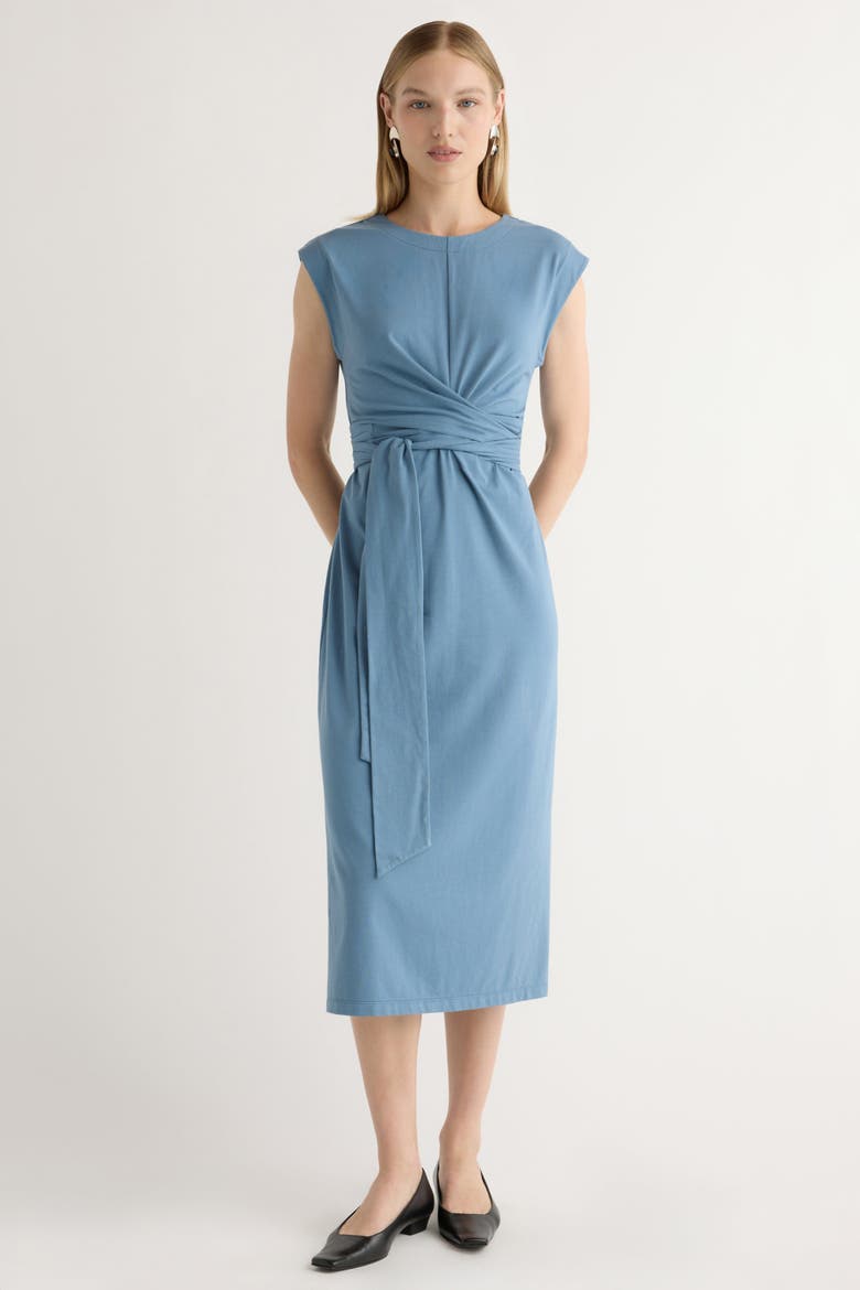 Fei Tie-Front Organic Cotton Dress, Alternate, color, Dusty Blue