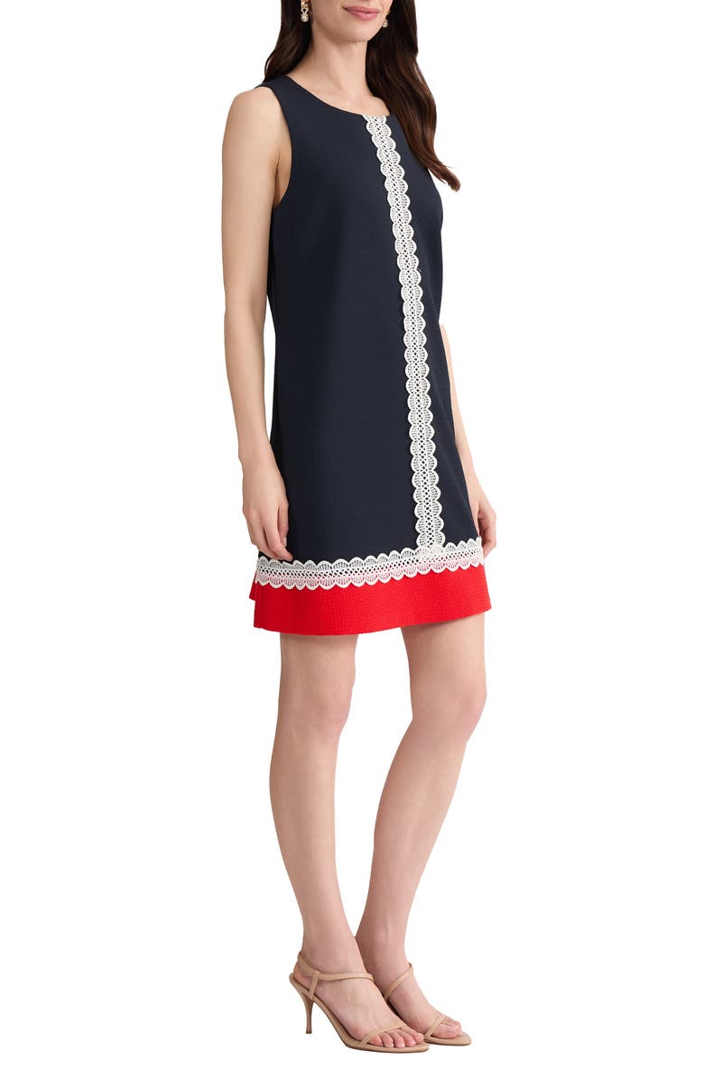Jones New York Lace Trim Colorblock Shift Dress, Alternate, color, Pacific Navy/ Rouge
