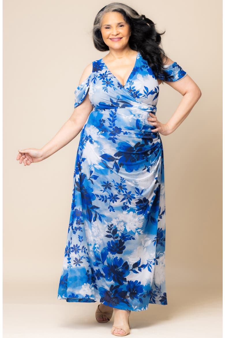 Seraphina Cold Shoulder Mesh Gown, Alternate, color, PURE BLUE BOUQUET
