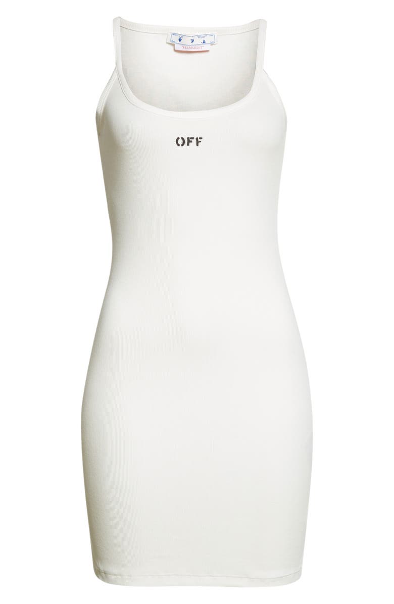 Off-White Logo Stamp Rib Stretch Cotton Tank Dress, Alternate, color,