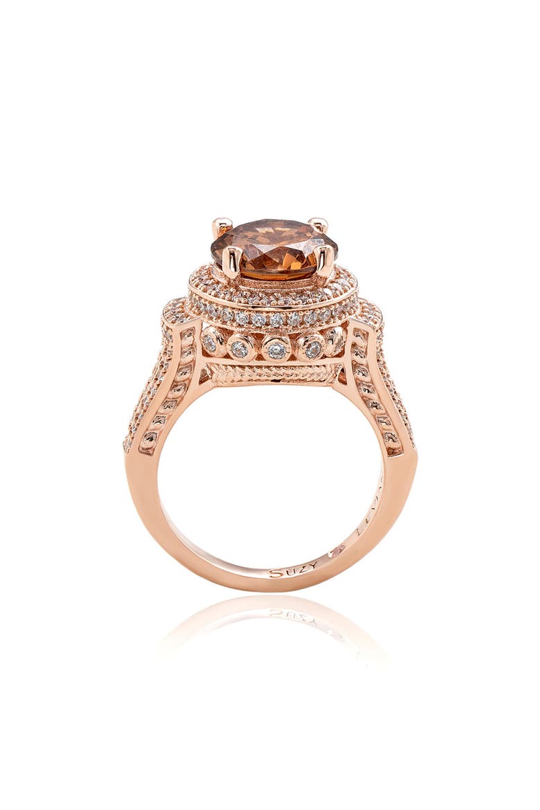 Sterling Silver Cubic Zirconia Pave Engagement Ring, Alternate, color, BROWN