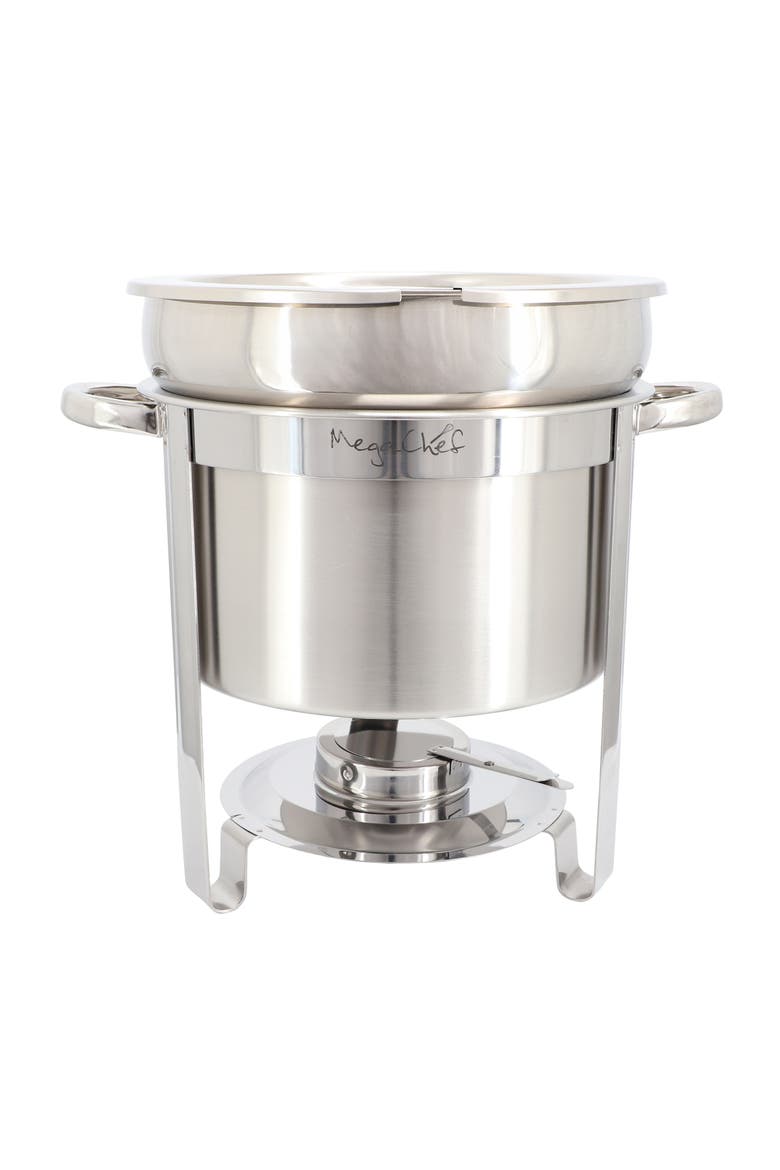 7.4 Quart Round Stainless Steel Soup Professional Chafing Dish/Food Warmer/Buffet Server Serving Trays, Main, color, Silver