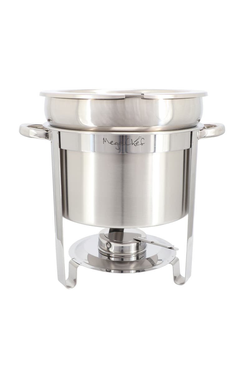 Megachef 7.4 Quart Round Stainless Steel Soup Professional Chafing Dish/Food Warmer/Buffet Server Serving Trays, Main, color, Silver