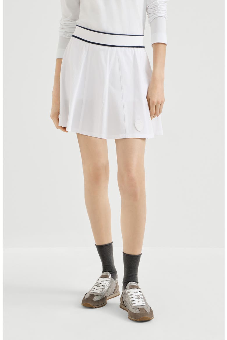 Stretch cotton piqué mini skirt with logo, Main, color, White