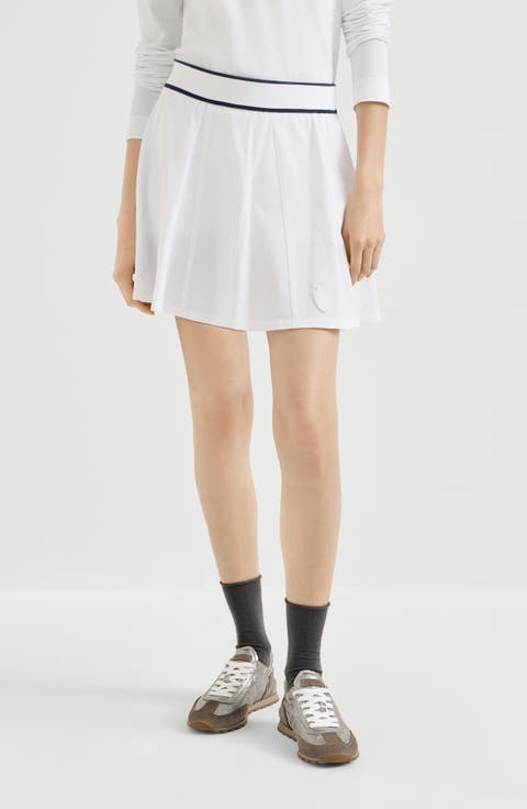 Stretch cotton piqué mini skirt with logo