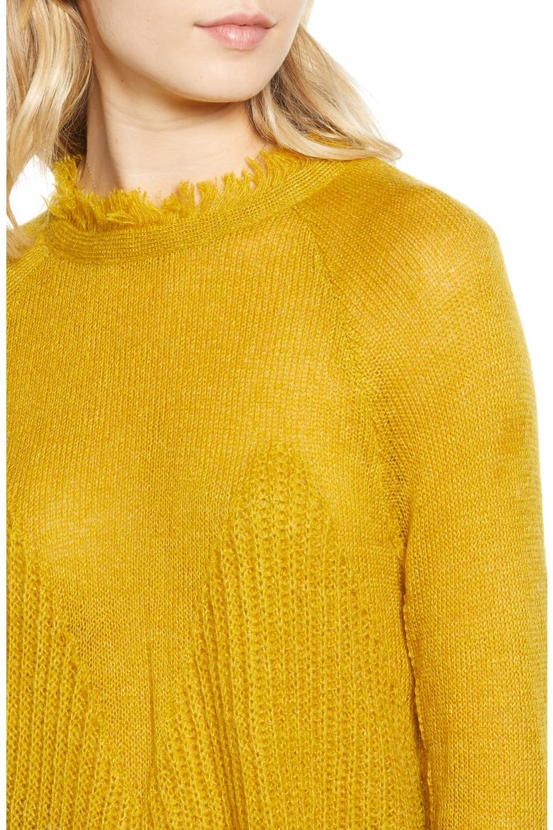 Fringe Trim Sweater, Alternate, color, MUSTARD