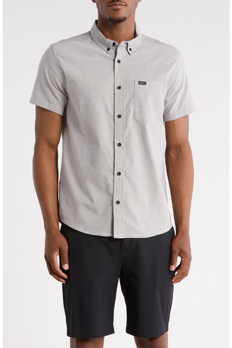 That'll Do Slim Fit Solid Short Sleeve Button-Down Shirt, Main, color, PAVEMENT