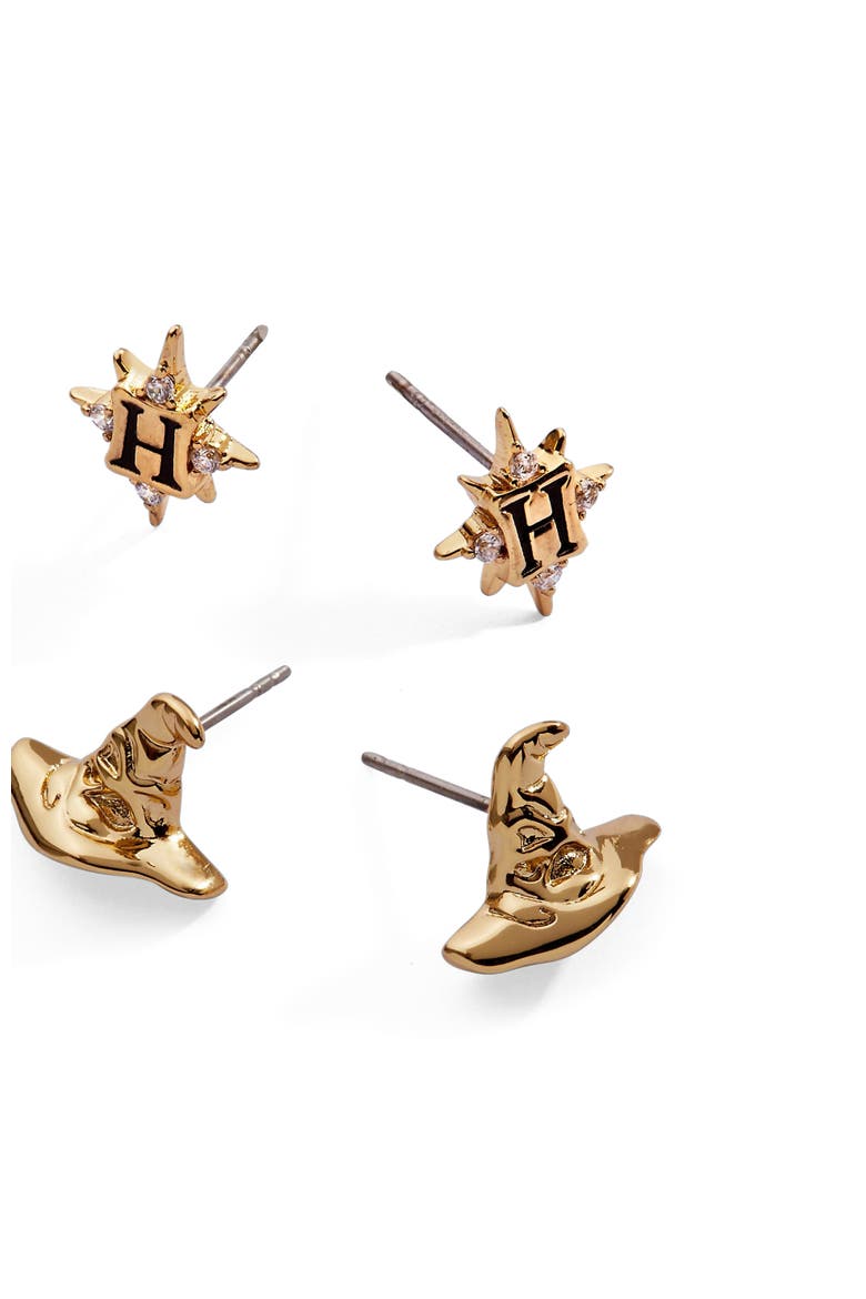 Harry Potter Hogwarts & Sorting Hat Earring set of 2, Alternate, color, Gold