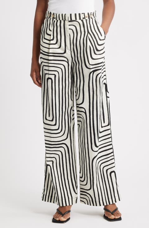 Doty Print Linen & Cotton Straight Leg Pants