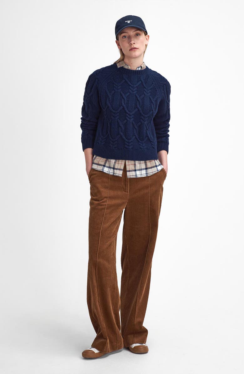 Barbour Elisha Cable-Knit Crew Neck Wool Blend Sweater, Alternate, color, Navy Blue