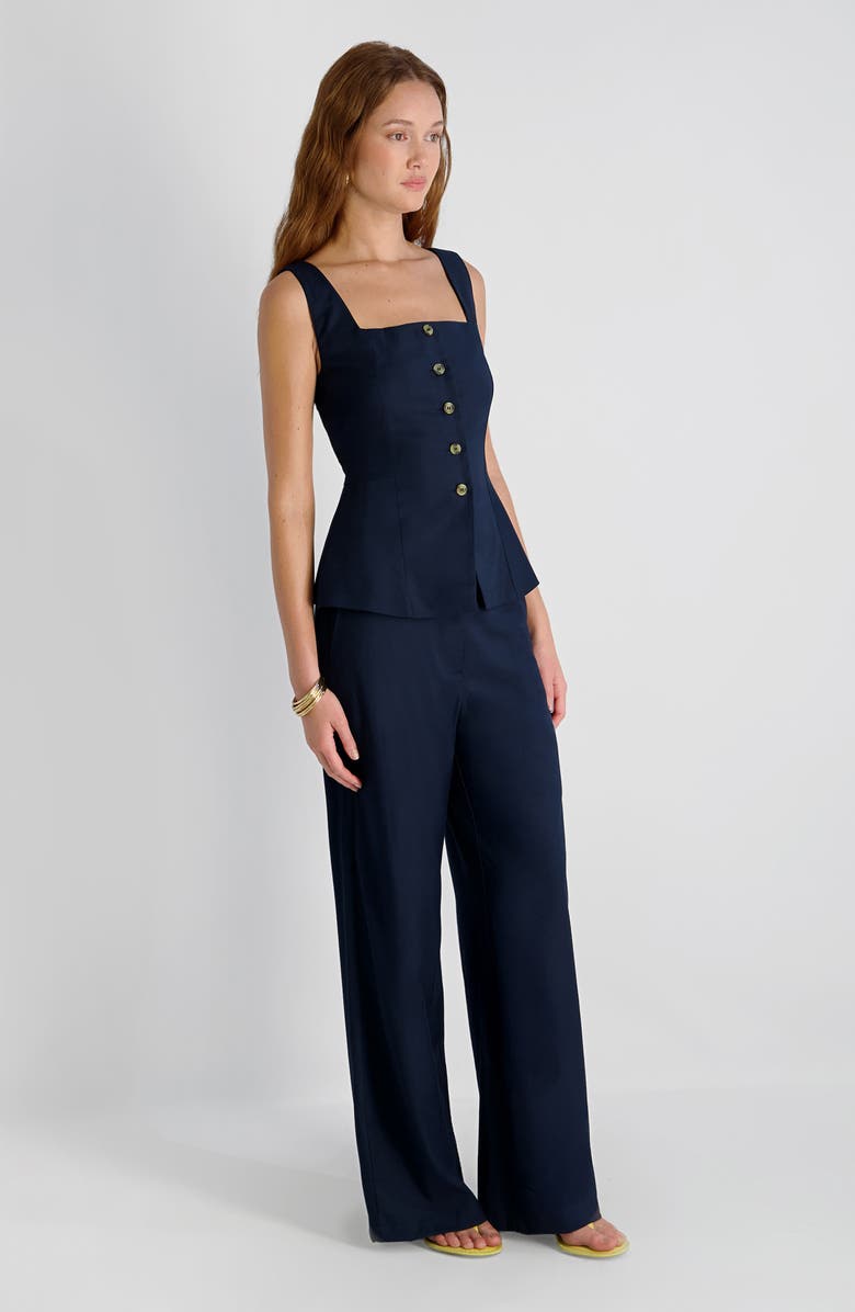 French Connection Square Neck Twill Top, Alternate, color, Marine