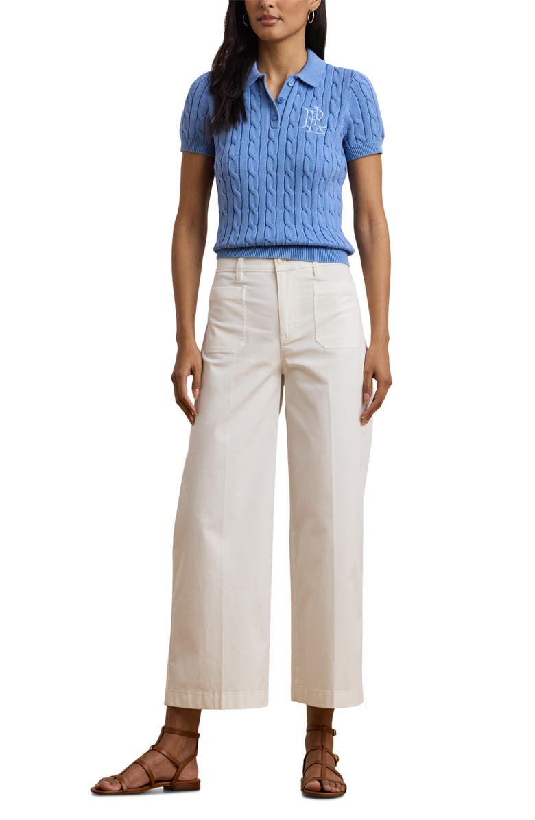Lauren Ralph Lauren Cable Short Sleeve Cotton Polo Sweater, Alternate, color,