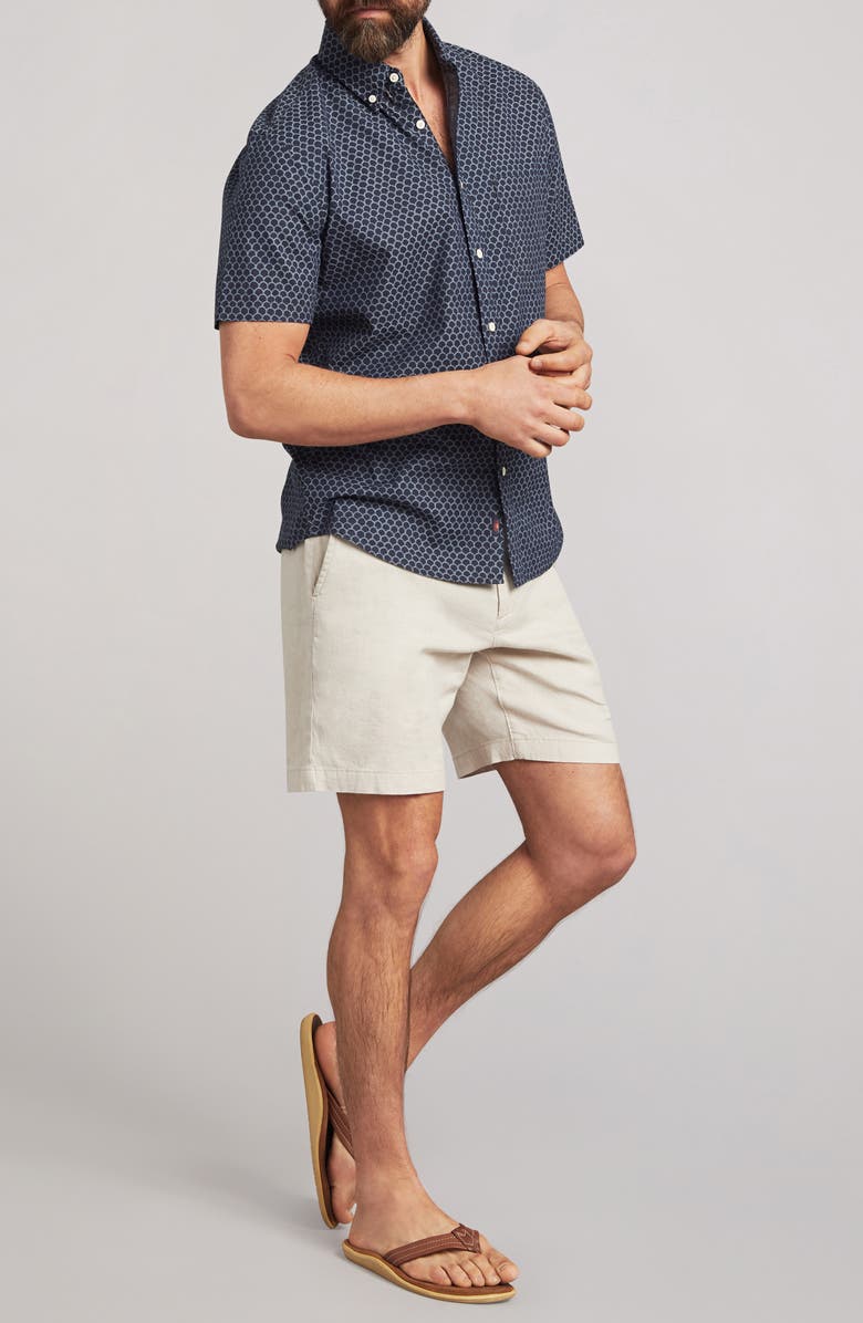 Faherty Playa Regular Fit Print Short Sleeve Button-Down Shirt, Alternate, color, Midnight Fishscale