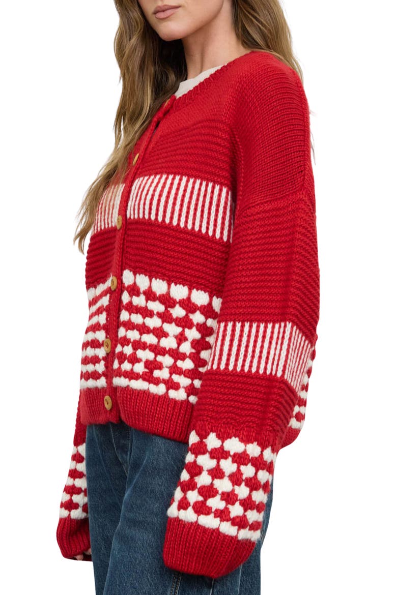 Striped Knit Cardigan, Alternate, color, RED